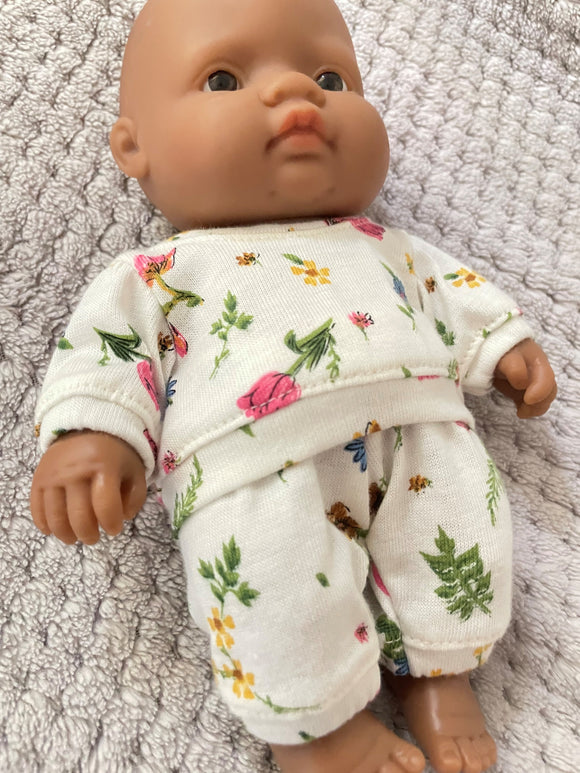 Pyjama Lounge Set - to suit 21cm Miniland Doll - Blooming Buds