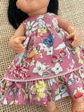 Dress Set - to suit 38cm Miniland Doll - Maxi - May Gibbs Snugglepot & Cuddlepie - Dark Rose Pink