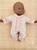 Pyjama Set - to suit 38cm Miniland Doll.  Will also fit 32cm soft body Miniland Doll and 34cm Mini Coletto, Minikane and Paula Reina Grande Dolls - Pink Buds.