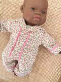Pyjama Set - to suit 38cm Miniland Doll.  Will also fit 32cm soft body Miniland Doll and 34cm Mini Coletto, Minikane and Paula Reina Grande Dolls - Pink Buds.