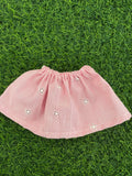 Skirt - to suit 38cm Miniland Doll - Red Stripe with Embroidered Eyelets