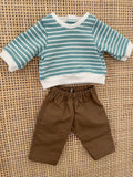 Trousers Set - to suit 38cm Miniland doll - Brown Chinos and Aqua Jumper Top