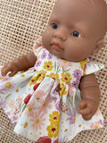 Dress Set - to suit 21cm Miniland Doll -   mustard and lavender flowers