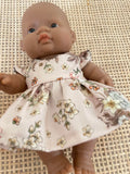Dress Set - to suit 21cm Miniland Doll -  Soft and pretty flowers on pink