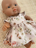 Dress Set - to suit 21cm Miniland Doll -  Soft and pretty flowers on pink