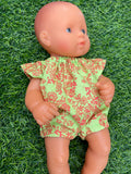 Romper - to suit 32cm (Hard Body) Miniland Doll - Contrasting Fleur - Orange