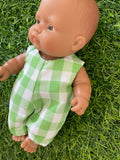 Overalls - to suit 21cm Miniland Doll - Gingham - Green