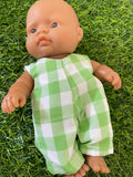Overalls - to suit 21cm Miniland Doll - Gingham - Green