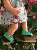Mary Jane Shoes to suit 38cm Miniland Doll - Patent Jade
