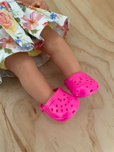 Croc Style shoes to suit 38cm Miniland Doll - Bright Pink