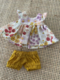 Dress Set - to suit 21cm Miniland Doll - Mustard and Lavender Flowers