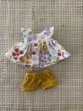 Dress Set - to suit 21cm Miniland Doll - Mustard and Lavender Flowers