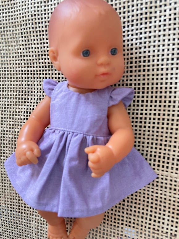Dress Set - to suit 32cm (Hard Body) Miniland Doll - Chambray Lavender