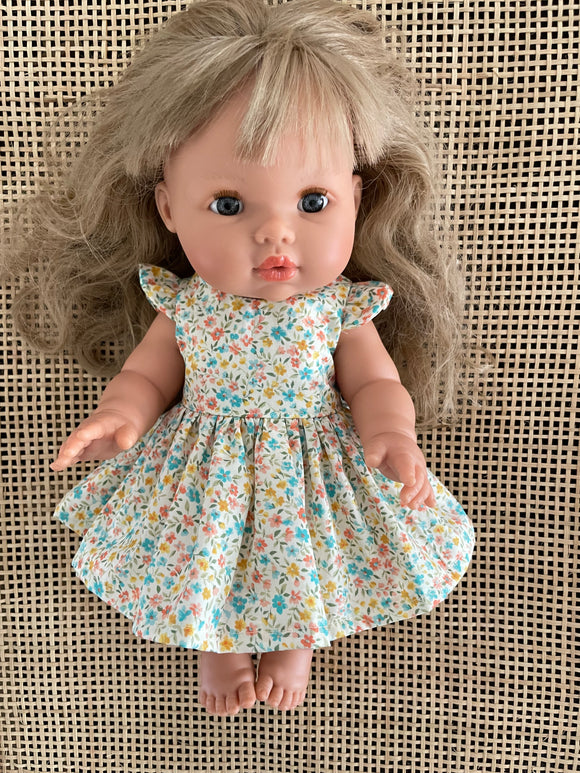 Dress Set - to suit 34cm Mini Coletto, Minikane and Paola Reina Grande Dolls - Ditsy Peachy Aqua