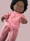 Pyjama Lounge Set - to suit 38cm Miniland Doll.   Will also fit 32cm soft body Miniland Doll and 34cm Mini Coletto, Minikane and Paola Reina Grande Dolls - Rose Pink