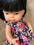 Dress Set - to suit 38cm Miniland Doll - Roses on Navy
