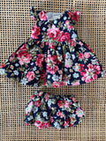 Dress Set - to suit 38cm Miniland Doll - Roses on Navy