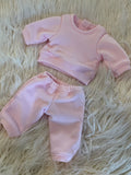 Pyjama Lounge Set - to suit 38cm Miniland Doll.   Will also fit 32cm soft body Miniland Doll and 34cm Mini Coletto, Minikane and Paola Reina Grande Dolls - Pink French Terry.