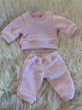 Pyjama Lounge Set - to suit 38cm Miniland Doll.   Will also fit 32cm soft body Miniland Doll and 34cm Mini Coletto, Minikane and Paola Reina Grande Dolls - Pink French Terry.