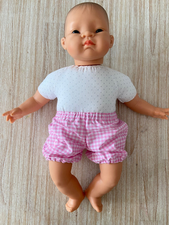 Bloomers to suit 40cm soft body Miniland Doll Pink Gingham TailoringForMissPolly