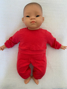 Pyjama Lounge Set - to suit 40cm Miniland Doll - Tomato Red.