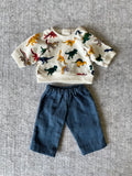 Trousers Set - to suit 38cm Miniland doll - Jeans and Dino Jumper Top