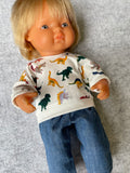Trousers Set - to suit 38cm Miniland doll - Jeans and Dino Jumper Top
