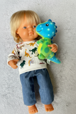 Trousers Set - to suit 38cm Miniland doll - Jeans and Dino Jumper Top