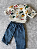 Trousers Set - to suit 38cm Miniland doll - Jeans and Dino Jumper Top