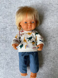 Trousers Set - to suit 38cm Miniland doll - Jeans and Dino Jumper Top