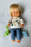 Trousers Set - to suit 38cm Miniland doll - Jeans and Dino Jumper Top