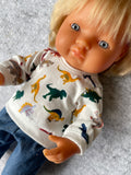 Trousers Set - to suit 38cm Miniland doll - Jeans and Dino Jumper Top