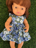 Dress Set - to suit 38cm Miniland Doll - Liberty London - Orchard Garden Peach Bloom - Blue