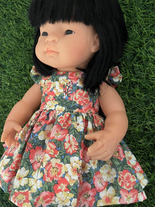 Dress Set - to suit 38cm Miniland Doll - Liberty London - Orchard Garden Peach Bloom - Peach