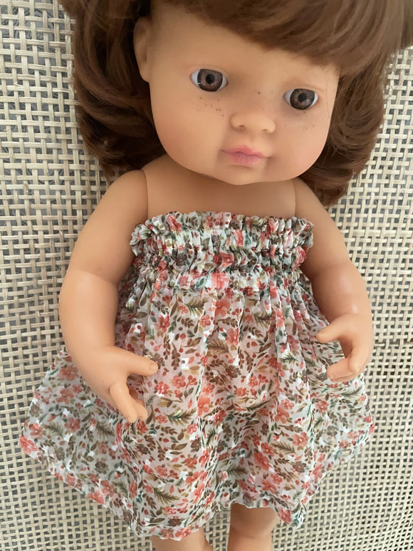 Dress Set - to suit 38cm Miniland Doll - Strapless Sundress - Peach Blossoms