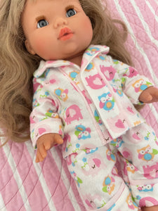 Pyjama Set - to suit 38cm Miniland Doll.  Will also fit 32cm soft body Miniland Doll and 34cm Mini Coletto, Minikane and Paola Reina Grande Dolls - Flannelette - Ellie & Owlie