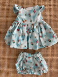 Dress Set - to suit 38cm Miniland Doll - Flower Bees on Blue Sky