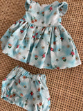 Dress Set - to suit 38cm Miniland Doll - Flower Bees on Blue Sky