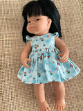 Dress Set - to suit 38cm Miniland Doll - Flower Bees on Blue Sky