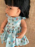 Dress Set - to suit 38cm Miniland Doll - Flower Bees on Blue Sky