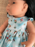 Dress Set - to suit 38cm Miniland Doll - Flower Bees on Blue Sky