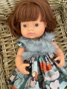 Stole to suit 38cm Miniland Doll - Faux Fur - Silver Grey