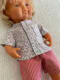 Shorts Set to suit 38cm Miniland Doll - Christmas - Grandad Holly Shirt with Stripe Shorts