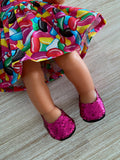 Shoes to suit 38cm Miniland Doll - Hot Pink Sparkle