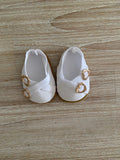 Shoes to suit 38cm Miniland Doll - White with Gold Heart Buckle