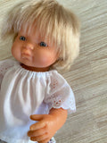 Peasant top - to suit 38cm Miniland Doll - white with lace sleeves