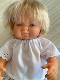 Peasant top - to suit 38cm Miniland Doll - white with lace sleeves