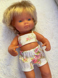 Shorts Set to suit 38cm Miniland Doll - Roses with crop top