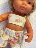 Shorts Set to suit 38cm Miniland Doll - Roses with crop top