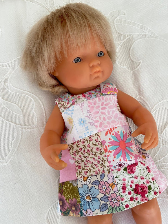 Dress Set - PINNY - to suit 38cm Miniland Doll - Patchwork A